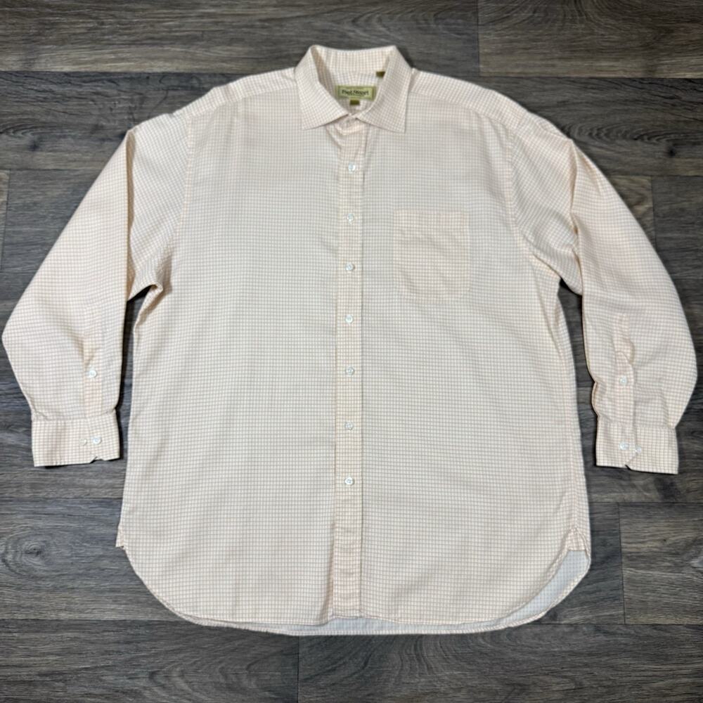 Paul Stuart Men's Orange Check Cotton Dress Button-down 17.5-34
